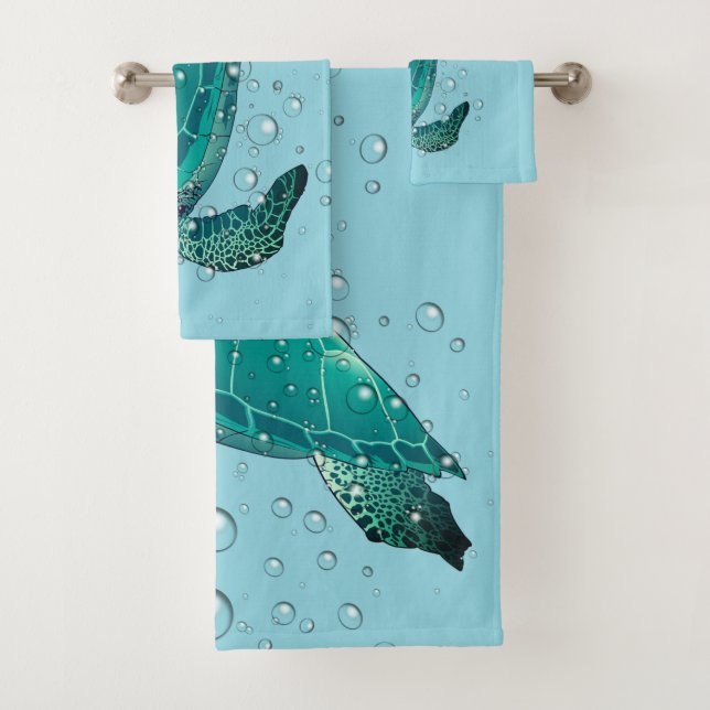 Sea Turtle Bathroom Towel Set (Insitu)