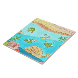 Sea Turtle Beach Adventure Happy Place Ceramic Tile