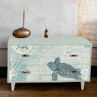 Sea Turtle Beach Blue White Coral Wood Decoupage