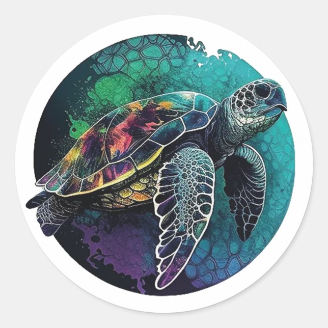 Sea Turtle Beach Lover Ocean Animal Graphic  Classic Round Sticker (Front)