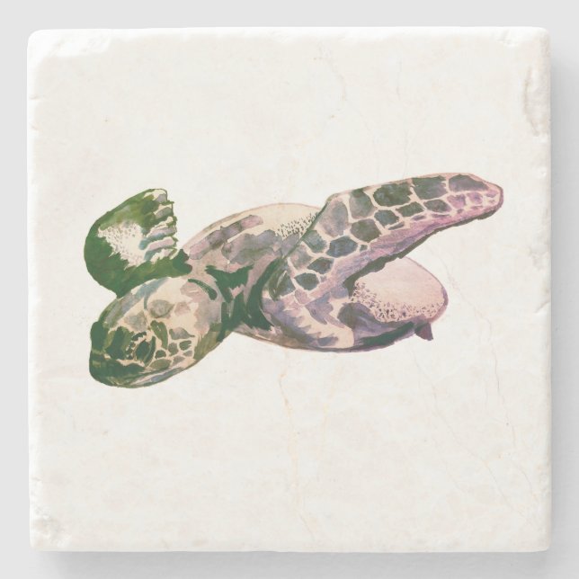Sea Turtle Beach Marble Stone Coaster (Front)