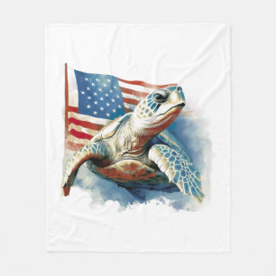Sea Turtle Beach Sea Palm Turquoise Fleece Blanket