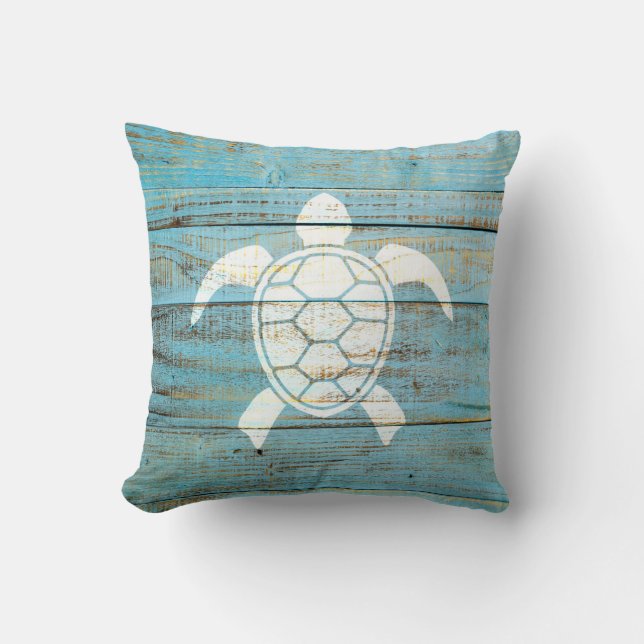 Sea Turtle Beach Weathered Wood Cushion (Front)