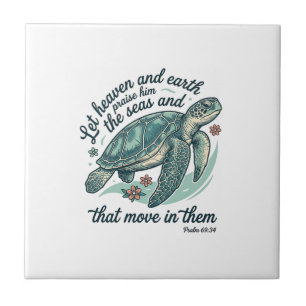 Sea Turtle Bible Verse Vintage Engraving Design_1 Ceramic Tile