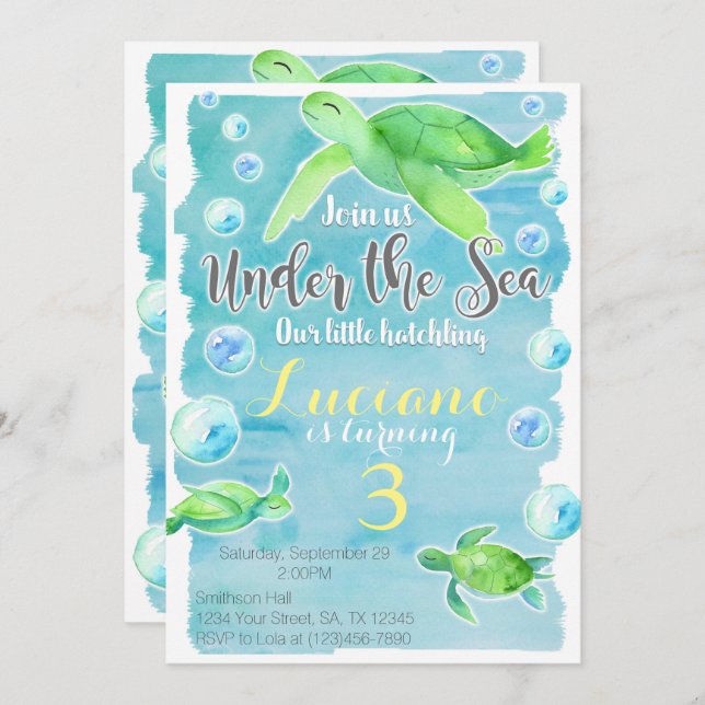 Sea Turtle Birthday Invitation (Front/Back)