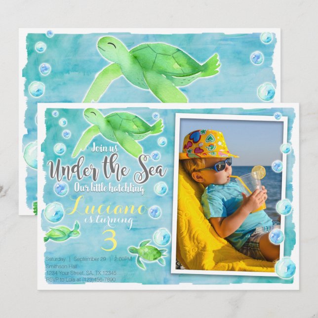 Sea Turtle Birthday Invitation (Front/Back)