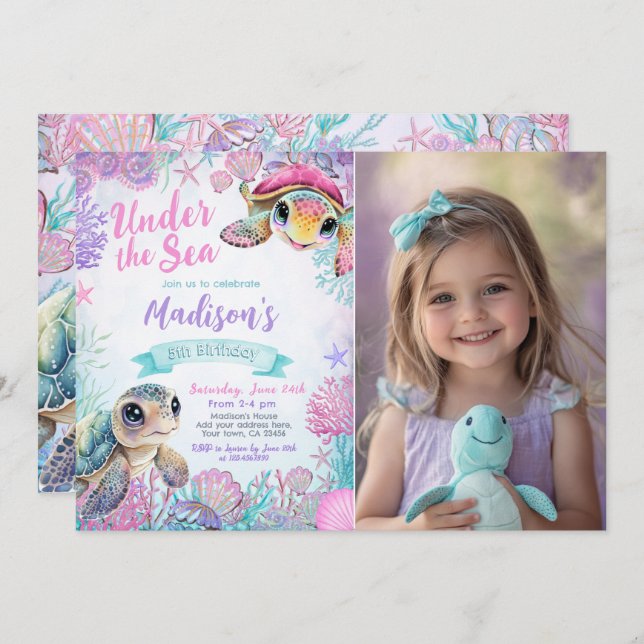 Sea Turtle Birthday Invitation (Front/Back)