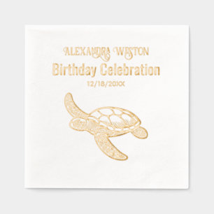 Sea Turtle Birthday Party Celebration #7 Name Date Foil Napkins