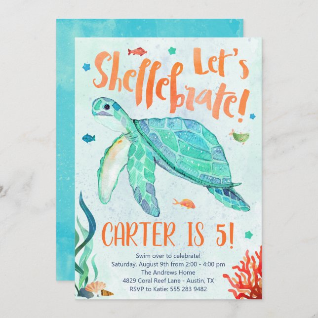 Sea Turtle Birthday Party Invitation (Front/Back)