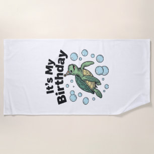 Sea Turtle Birthday Shirt Design_1 Beach Towel