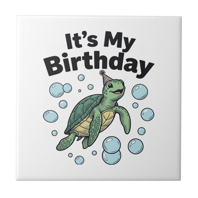 Sea Turtle Birthday Shirt Design_1 Ceramic Tile (Front)