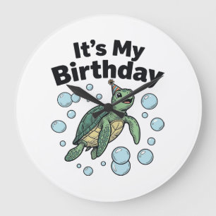 Sea Turtle Birthday Shirt Design_1 Large Clock