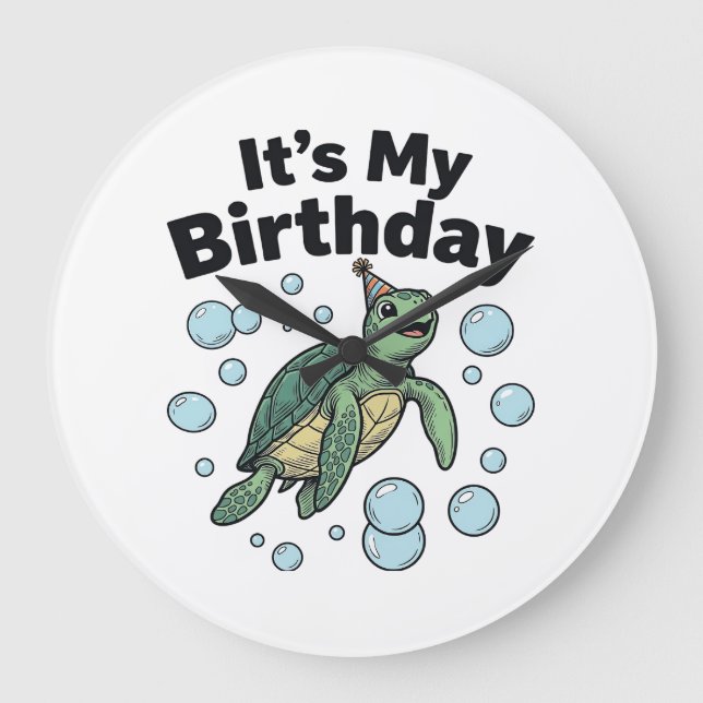 Sea Turtle Birthday Shirt Design_1 Large Clock (Front)