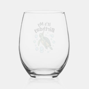 Sea Turtle Birthday Shirt Design_1 Stemless Wine Glass