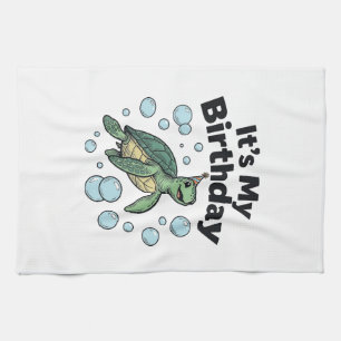 Sea Turtle Birthday Shirt Design_1 Tea Towel