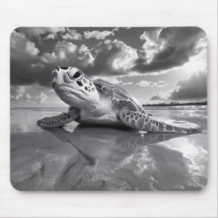 Sea Turtle Black and White Art Mouse Pad