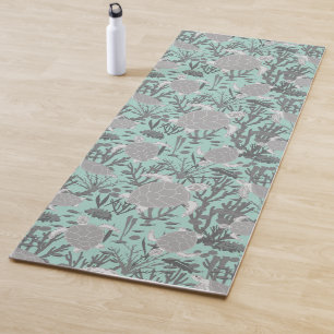 Sea Turtle Blue Grey Underwater Pattern Yoga Mat