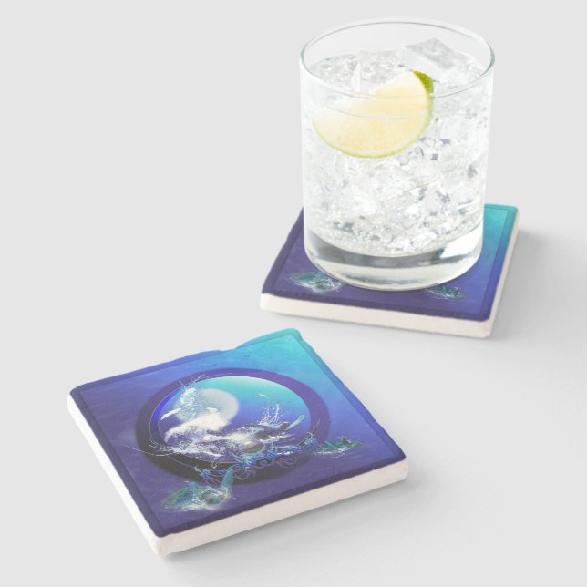 SEA TURTLE BLUE MOON RACE STONE COASTER (Side)