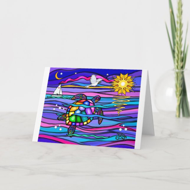 Sea Turtle (blue / pink) Card (Front)
