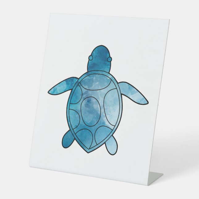 Sea Turtle blue watercolor Pedestal Sign (Front)