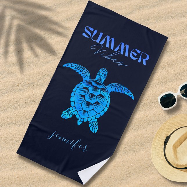 Sea Turtle Blue Watercolor Personalised Beach Towel (Creator Uploaded)