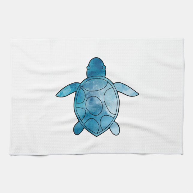 Sea Turtle blue watercolor Tea Towel (Horizontal)