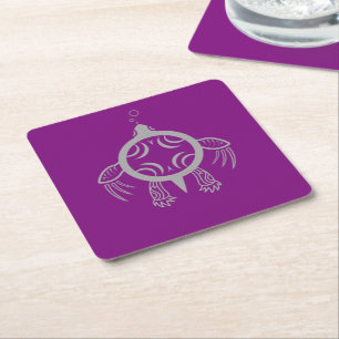 Sea Turtle Bubbles Square Paper Coaster
