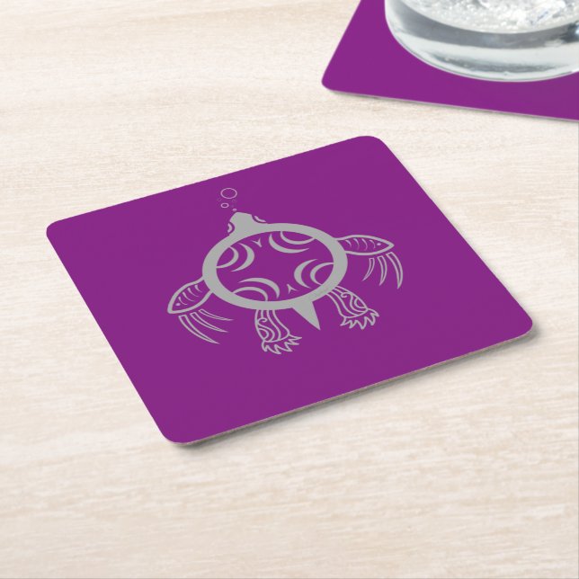 Sea Turtle Bubbles Square Paper Coaster (Angled)