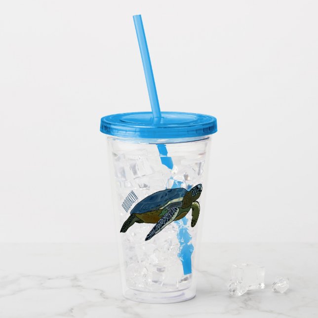 Sea turtle cartoon illustration acrylic tumbler (Front Ice)