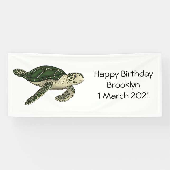 Sea turtle cartoon illustration banner (Horizontal)