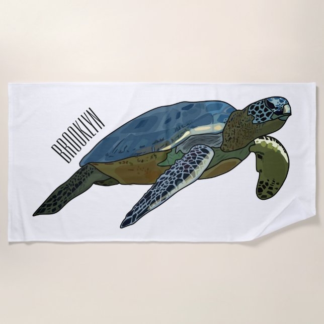 Sea turtle cartoon illustration beach towel (Front)