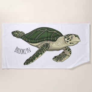 Sea turtle cartoon illustration  beach towel