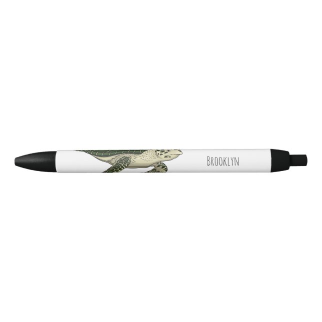 Sea turtle cartoon illustration  black ink pen (Front)