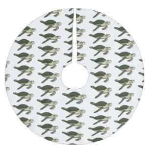 Sea turtle cartoon illustration brushed polyester tree skirt