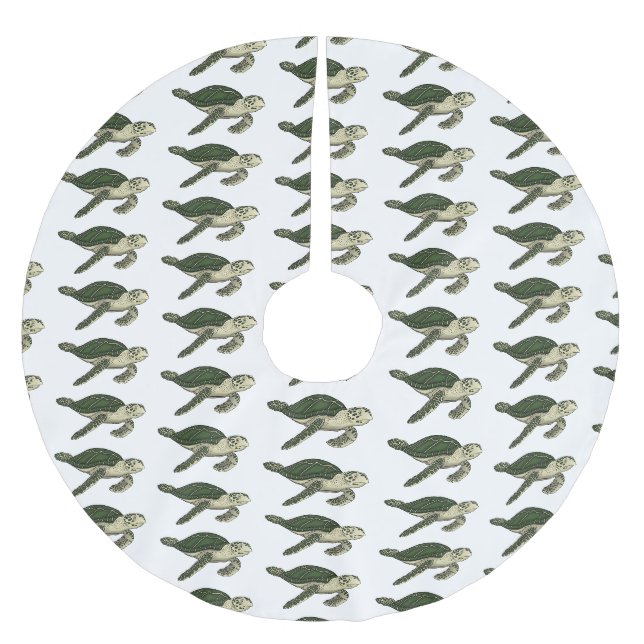 Sea turtle cartoon illustration brushed polyester tree skirt (Front)