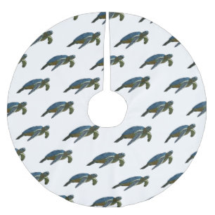 Sea turtle cartoon illustration brushed polyester tree skirt