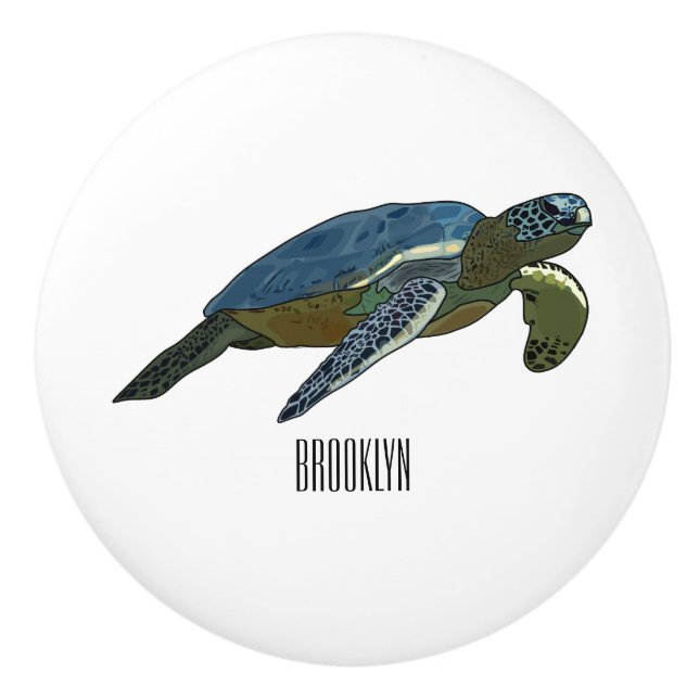 Sea turtle cartoon illustration ceramic knob (Front)