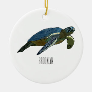 Sea turtle cartoon illustration ceramic ornament