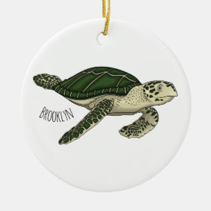 Sea turtle cartoon illustration ceramic ornament
