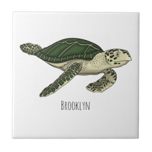 Sea turtle cartoon illustration  ceramic tile