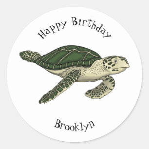 Sea turtle cartoon illustration classic round sticker