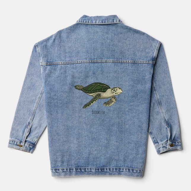 Sea turtle cartoon illustration  denim jacket (Back)
