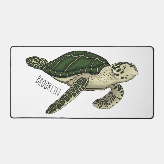 Sea turtle cartoon illustration desk mat (Front)