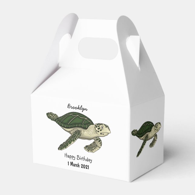 Sea turtle cartoon illustration favour box (Front Side)