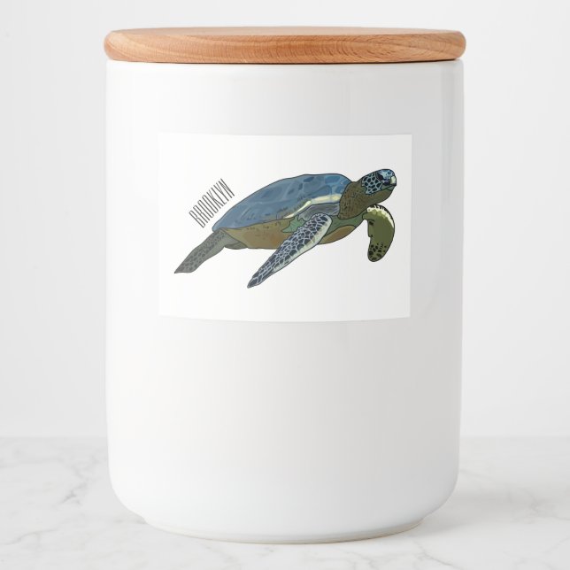 Sea turtle cartoon illustration food label (Front)