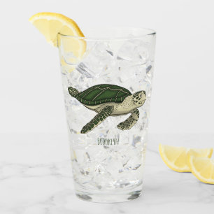 Sea turtle cartoon illustration glass