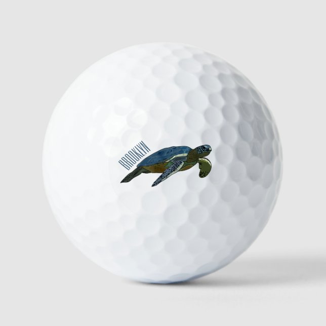 Sea turtle cartoon illustration golf balls (Front)