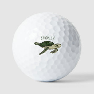 Sea turtle cartoon illustration  golf balls