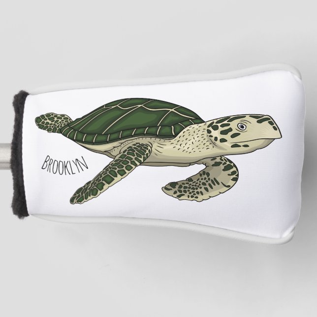 Sea turtle cartoon illustration  golf head cover (Front)