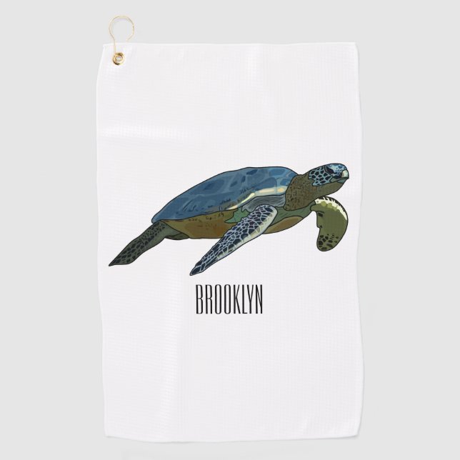 Sea turtle cartoon illustration golf towel (Front)